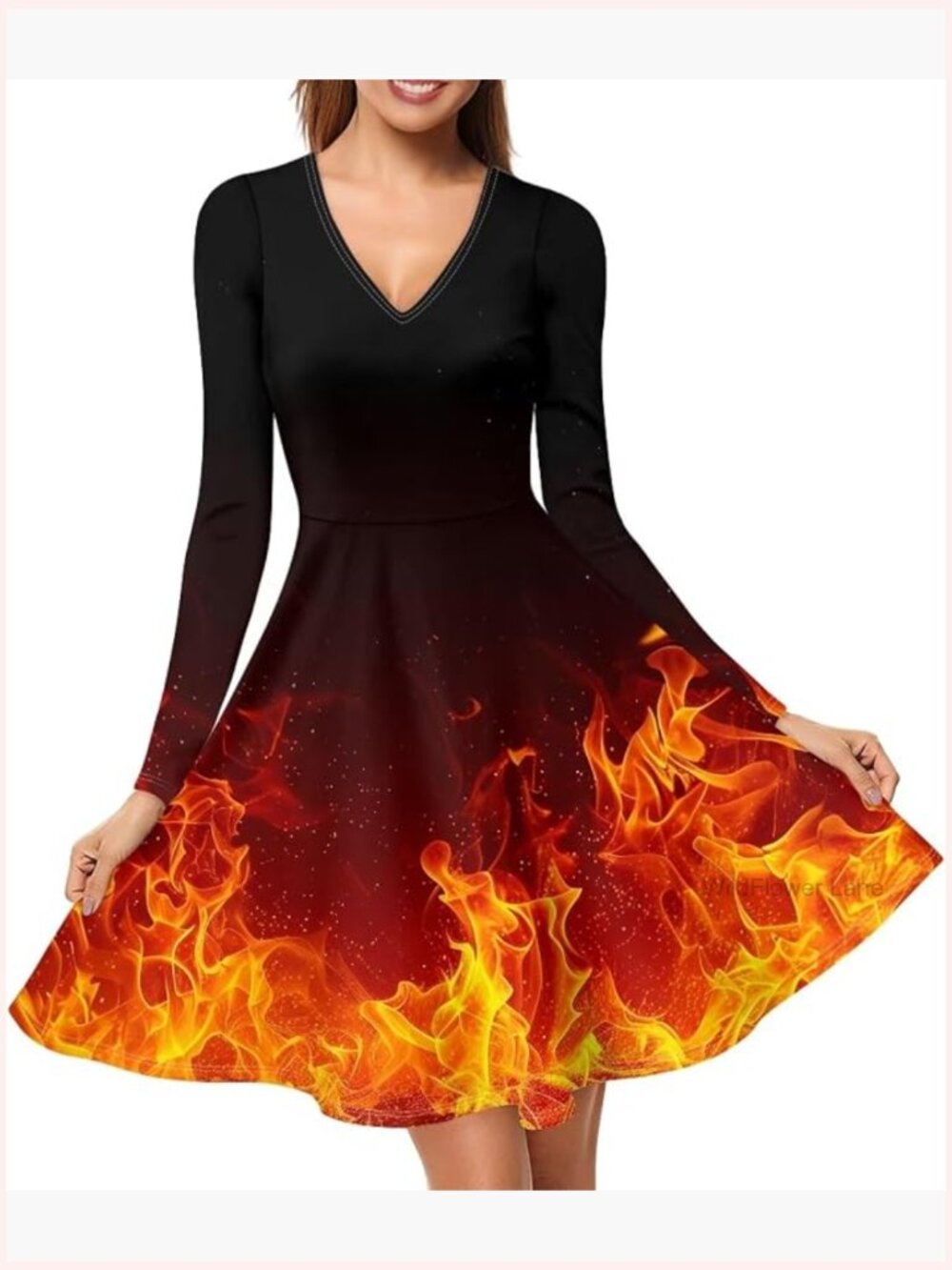 Elegant Long Sleeve V Neck Flowy Dress for Women